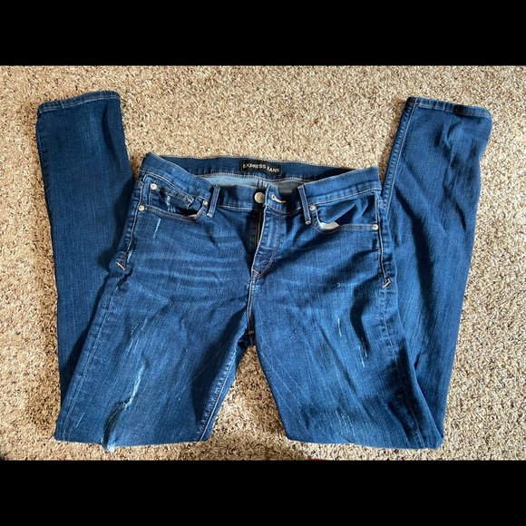 Express dark wash super skinny destroyed 12 long